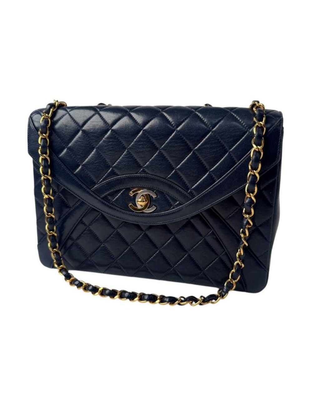 Chanel Quilted Limited Edition CC Logo Chain Shoulder Bag Navy